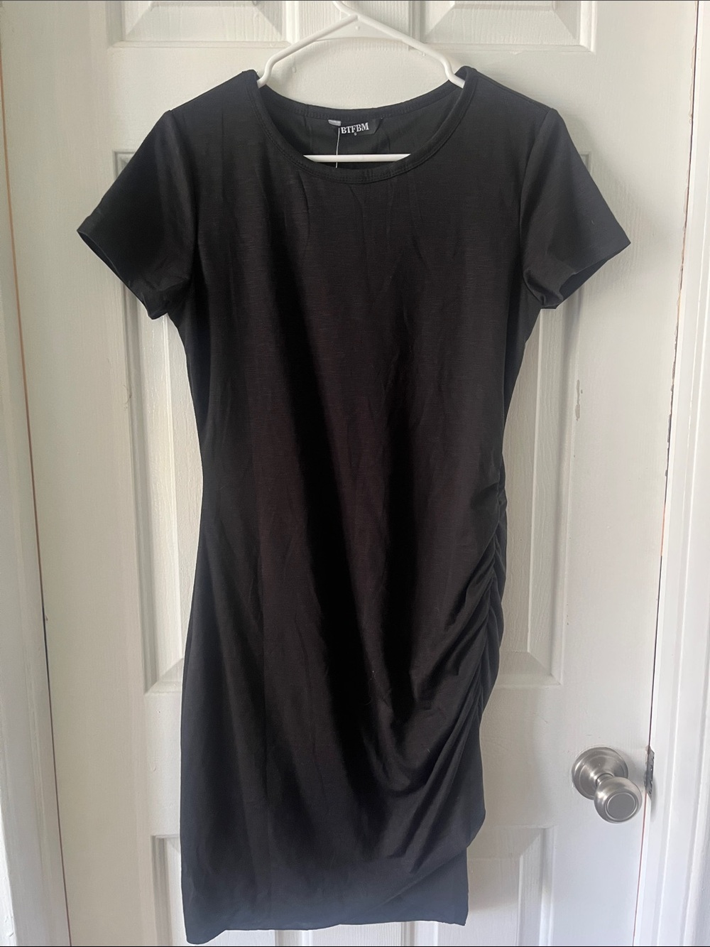 BCBG Black Short Sleeve Ruched Mini Dress